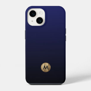 Luxe Geborsteld Goud Monogram Navy Blauwe iPhone 14 Hoesje
