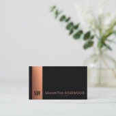 Luxe geborsteld koper & zwart leren monogram visitekaartje (Staand voorkant)