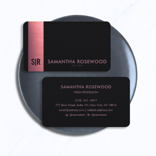 Luxe Geborsteld Roze Balk & Zwarte Leren Monogram Visitekaartje