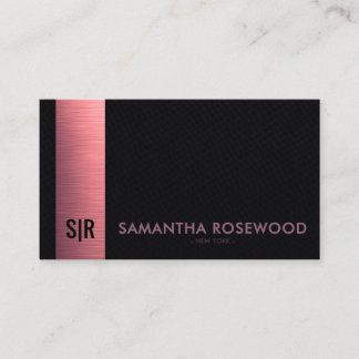Luxe Geborsteld Roze Balk & Zwarte Leren Monogram Visitekaartje