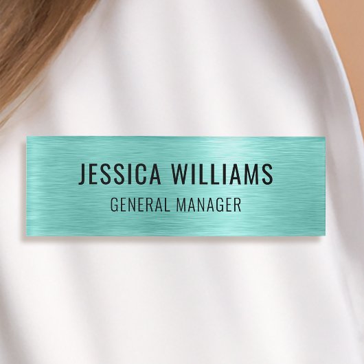 Luxe Geborsteld Teal Stalen Professioneel Modern Naambadge