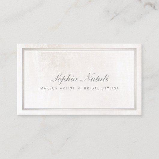 Luxe geborsteld wit marmer en zilveren rand visitekaartje (Voorkant)