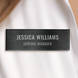 Luxe Geborsteld Zwart Staal Modern Professioneel Naambadge