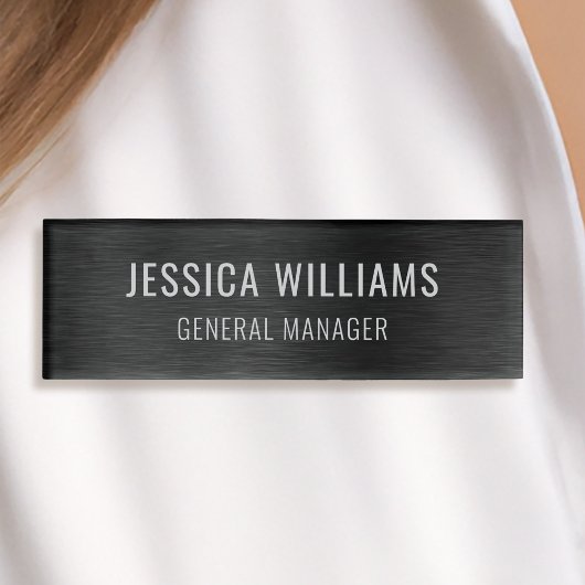 Luxe Geborsteld Zwart Staal Modern Professioneel Naambadge