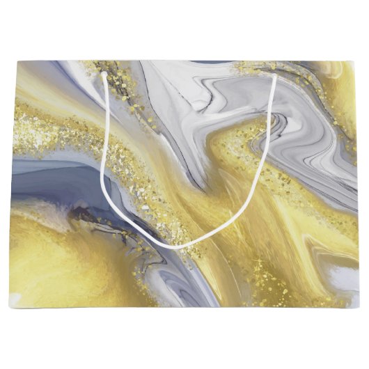 Luxe Geel Goud Goud Marmer Effect Kerstmis Groot Cadeauzakje (Voorkant)