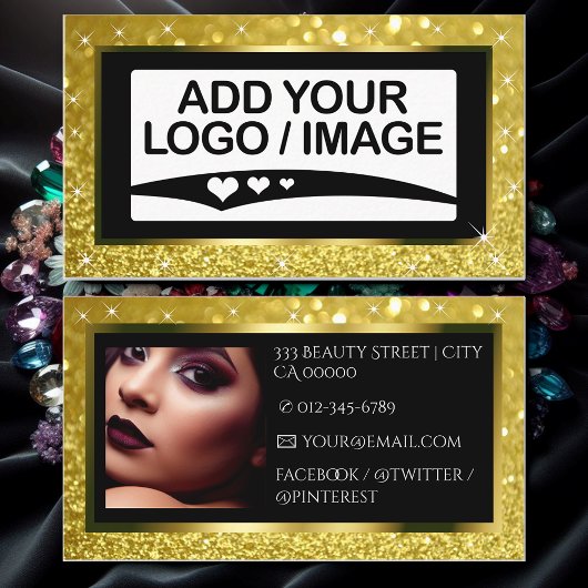 Luxe Geel Goud Sparkle Logo Fotosjabloon Visitekaartje
