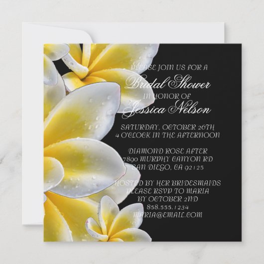 Luxe Geel Romantische Plumeria Douche Invite Kaart (Voorkant)