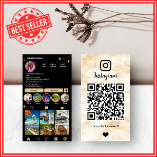 Luxe Geel & Zwart Agate Marmer Instagram QR Visitekaartje