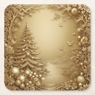 Luxe geheel gouden kerstservetten kartonnen onderzetters