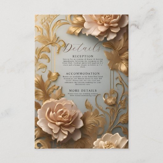 Luxe  geïnspireerd bloemenmotief Details Informatiekaartje (Voorkant)