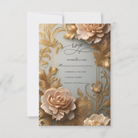 Luxe  geïnspireerde bloemenmotief bruiloft RSVP kaartje (Voorkant)