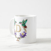 Luxe Gejewelde Kolibrie Monogram D Koffiemok (Voorkant links)