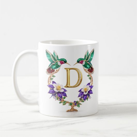 Luxe Gejewelde Kolibrie Monogram D Koffiemok (Links)