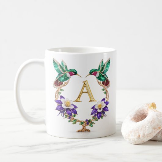Luxe Gejuweelde Kolibrie Monogram A Koffiemok (Met donut)