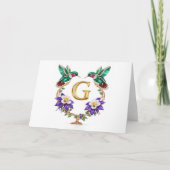 Luxe Gejuweelde Kolibrie Monogram G Bruiloft Bedankkaart (Voorkant)