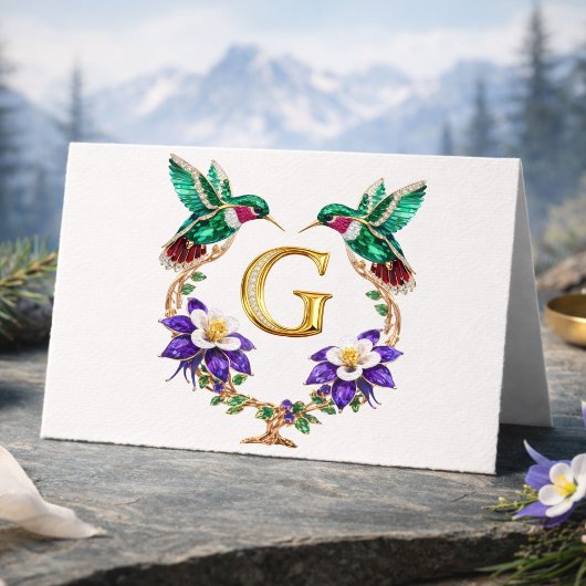 Luxe Gejuweelde Kolibrie Monogram G Bruiloft Bedankkaart