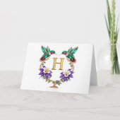 Luxe Gejuweelde Kolibrie Monogram H Bruiloft Bedankkaart (Voorkant)