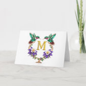 Luxe Gejuweelde Kolibrie Monogram M Trouw Bedankkaart (Voorkant)