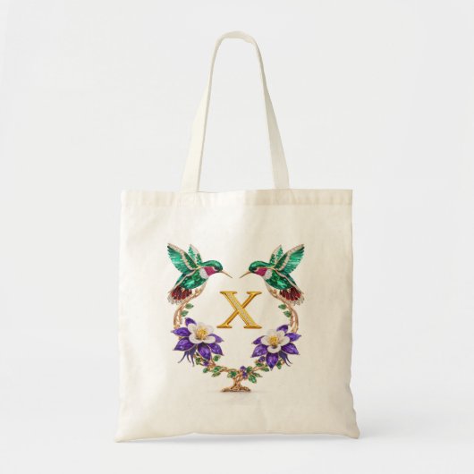 Luxe Gejuweelde Kolibrie Monogram X Trouwtas Tote Bag (Voorkant)