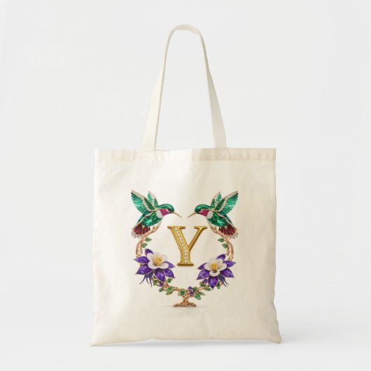 Luxe Gejuweelde Kolibrie Monogram Y Trouwtas Tote Bag (Voorkant)