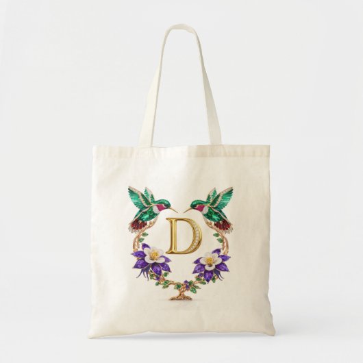 Luxe Gejuweleerde Kolibrie Monogram D Trouwtas Tote Bag (Voorkant)