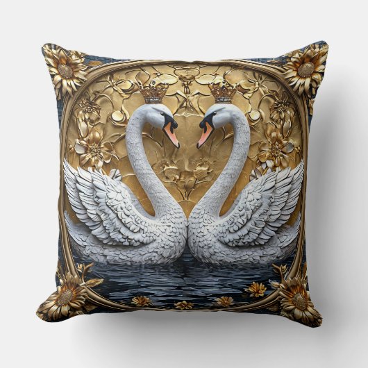 Luxe Gekroonde Zwaan Royal Gold Elegant Romantisch Kussen (Voorkant)