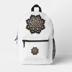 Luxe gelaagde Mandala-kunst - Middenblauw en Goud Bedrukte Rugzak