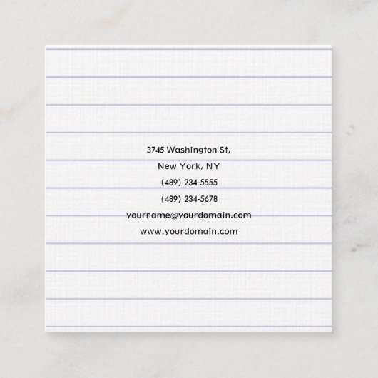 Luxe, gelinkt papier met modern, minimalistisch vierkante visitekaartje (Achterkant)