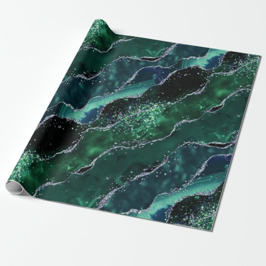 Luxe Gemstone Emerald Glitter Agate Cadeaupapier (Uitgerold)