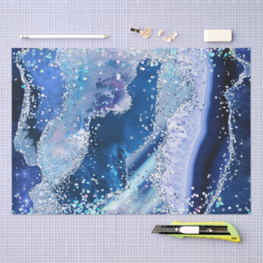 Luxe Gemstone Marble Blue Glitter Agate Tissuepapier (Craft)