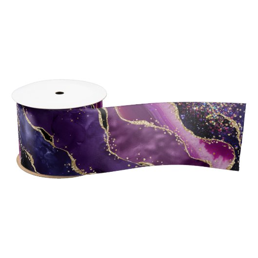 Luxe Gemstone Purple Gold Glitter Agate Satijnen Lint (Spoel)