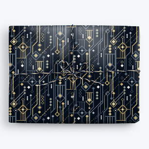 Luxe Geometrisch Blauw en Goud Art Deco Cadeaupapier