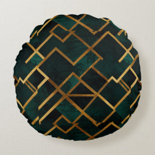 Luxe geometrisch goud en smaragd rond kussen