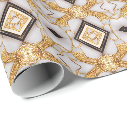 Luxe geometrisch goud en witte kerst cadeaupapier (Rol Hoek)
