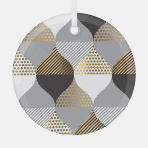 Luxe geometrisch: zwart, goud patroon glas ornament