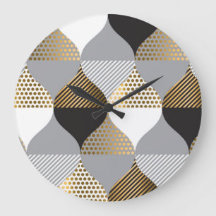 Luxe geometrisch: zwart, goud patroon grote klok
