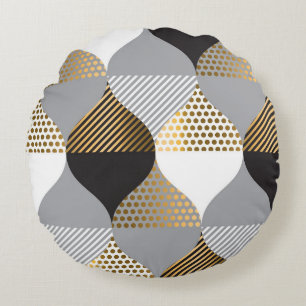 Luxe geometrisch: zwart, goud patroon rond kussen