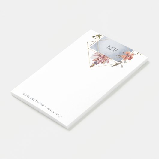 Luxe geometrische bloem met monogram post-it® notes (Schuin)