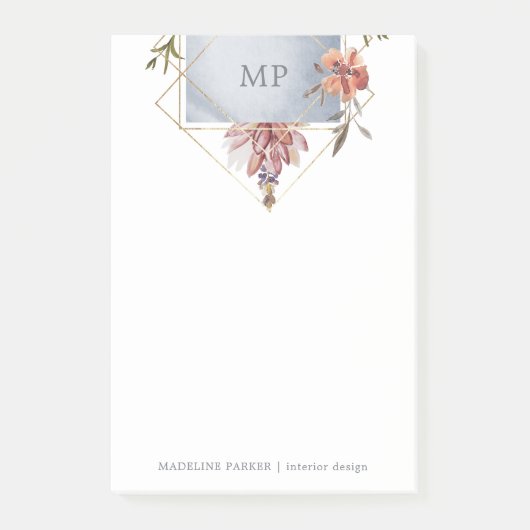 Luxe geometrische bloem met monogram post-it® notes (Voorkant)