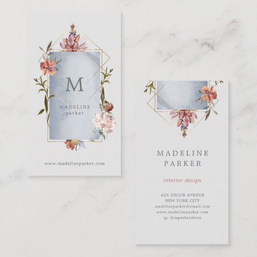 Luxe geometrische Floral met monogram Visitekaartje (Voorkant / Achterkant)