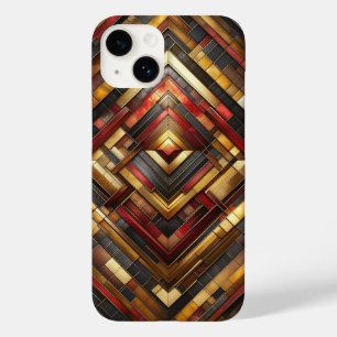 Luxe geometrische houten inleg telefoonhoes rood,  Case-Mate iPhone 14 hoesje