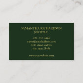 Luxe geometrische smaragd en gouden professional visitekaartje (Achterkant)