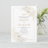 Luxe geometrische wit gouden bloemenbruiloft kaart (Staand voorkant)