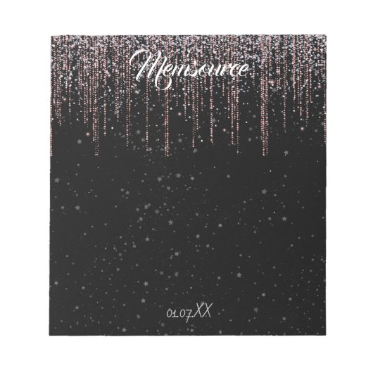 Luxe gepersonaliseerd zilver Roos goud chique zwar Notitieblok (Voorkant)