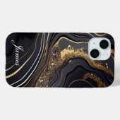 Luxe gepersonaliseerd zwart en goud marmer Case-Mate iPhone case (Achterkant (horizontaal))