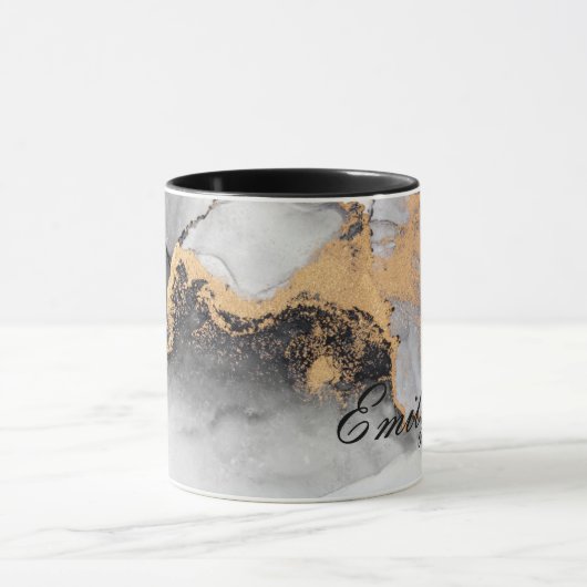 Luxe gepersonaliseerd zwart & goud Waterverf marme Mok (Midden)