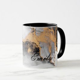 Luxe gepersonaliseerd zwart & goud Waterverf marme Mok
