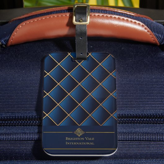 Luxe Gepersonaliseerde Bagage Tag Navy Goud Bagagelabel (Voorkant Insitu 2)