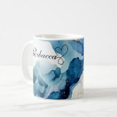 Luxe gepersonaliseerde blauw & gouden Waterverf Mo Koffiemok (Voorkant links)