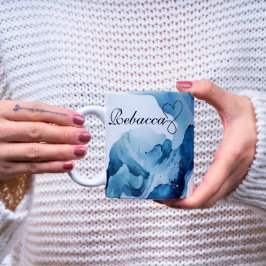 Luxe gepersonaliseerde blauw & gouden Waterverf Mo Koffiemok